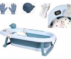 Bañera Para Bebes Recien Nacidos Con Cojin Para Protección Color Celeste Bañera Plegable Con Cojin